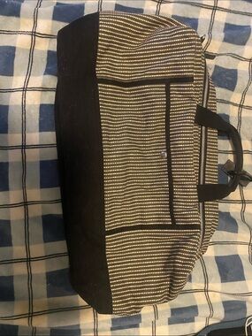 Mo & Co Striped Black & White Duffel Bag with Front Pocket